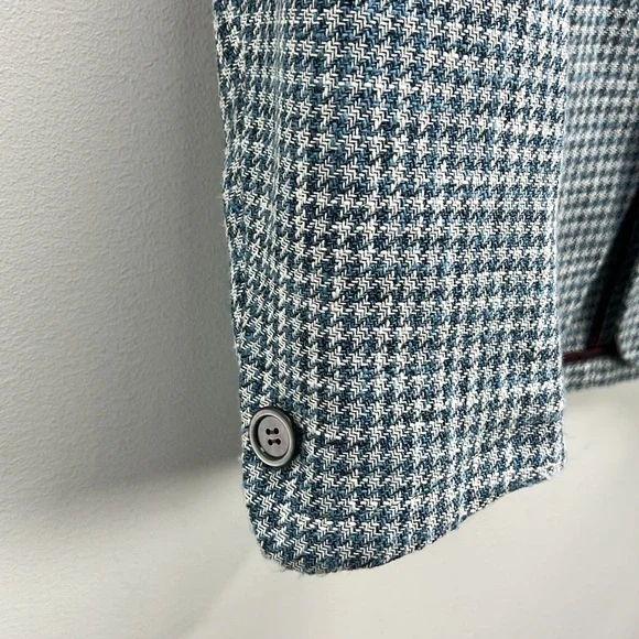 Canali Houndstooth Shacket Blue Sport Coat Blazer Linen Cotton Wool IT 50 US 40 - Picture 6 of 13